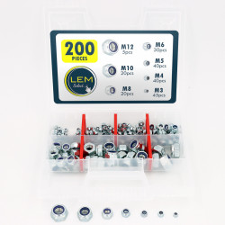 Lot de 200 Écrous frein hexagonal autobloquant nylon DIN 985 zingué M3 M4 M5 M6 M8 M10 M12